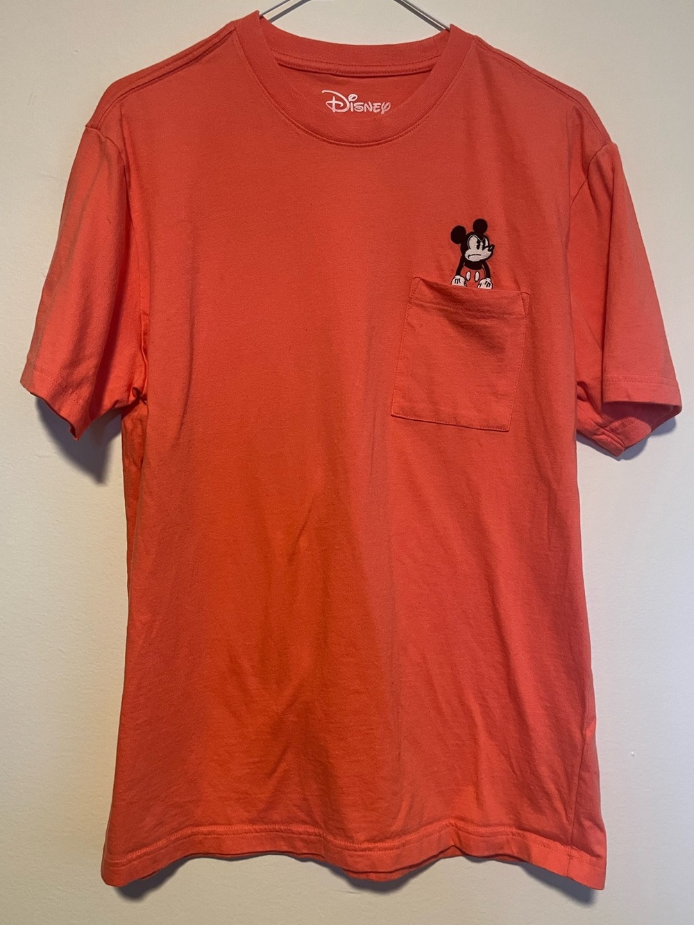 Disney Coral Short-Sleeve Pocket Tee with Mickey Embroidery American Eagle